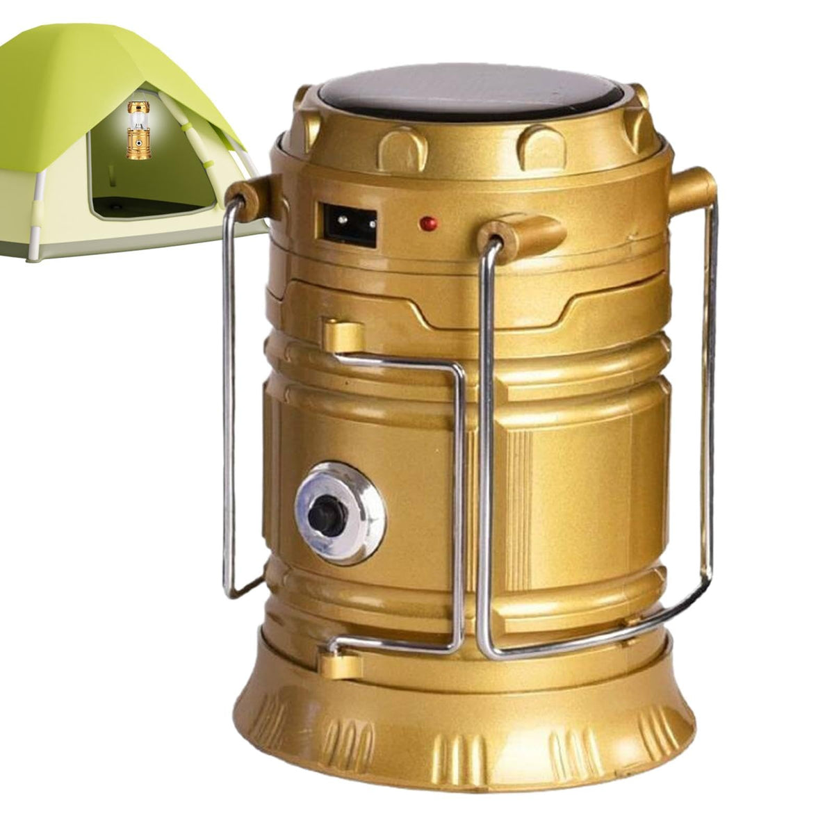 Tent Lights for Camping foldable solar LED lantern front view shows portable design.