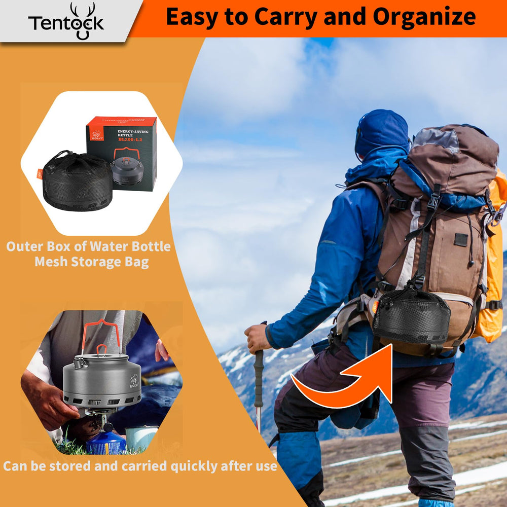 Tentock camping kettle mesh-bag included for organized transport.
