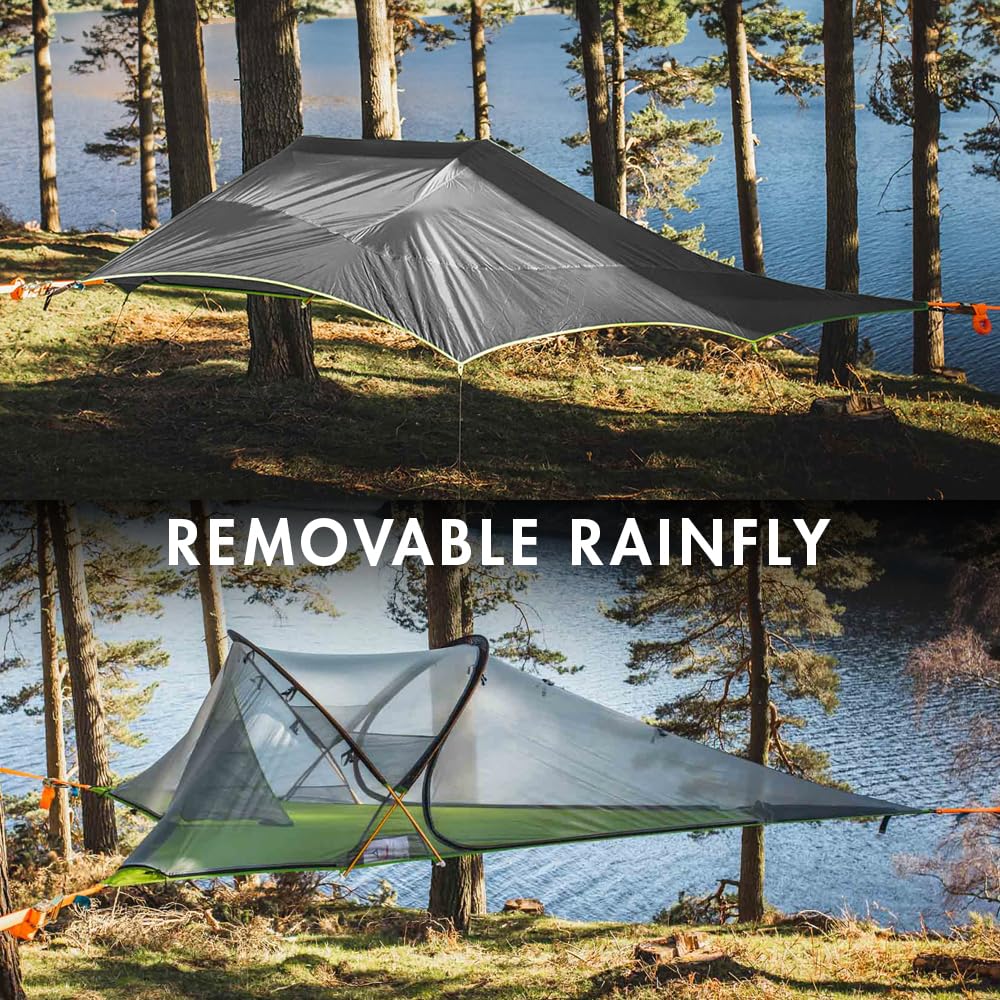Tentsile Connect V3 attached to trees shows secure mounting.