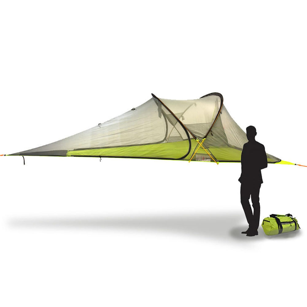 Tentsile Connect V3 side view reveals spacious two-person setup under trees.