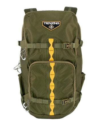 TENZING 1200 Whitetail Day Pack front view in olive green camouflage for stealthy hunts.