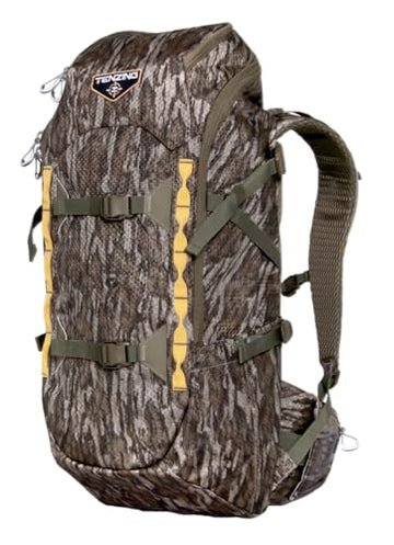 TENZING 2300 Whitetail Day Pack side pocket view showing expandable compartments for gear organization.