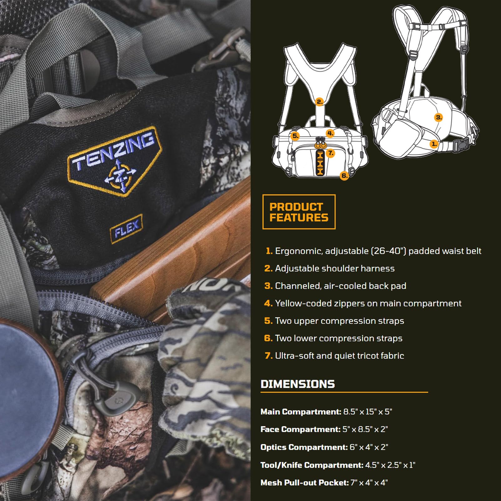 TENZING Flex air-cooled back panel enhances comfort during long approaches