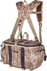 TENZING Hangtime lumbar pack in Mossy Oak Bottomland front view for camo in dense brush