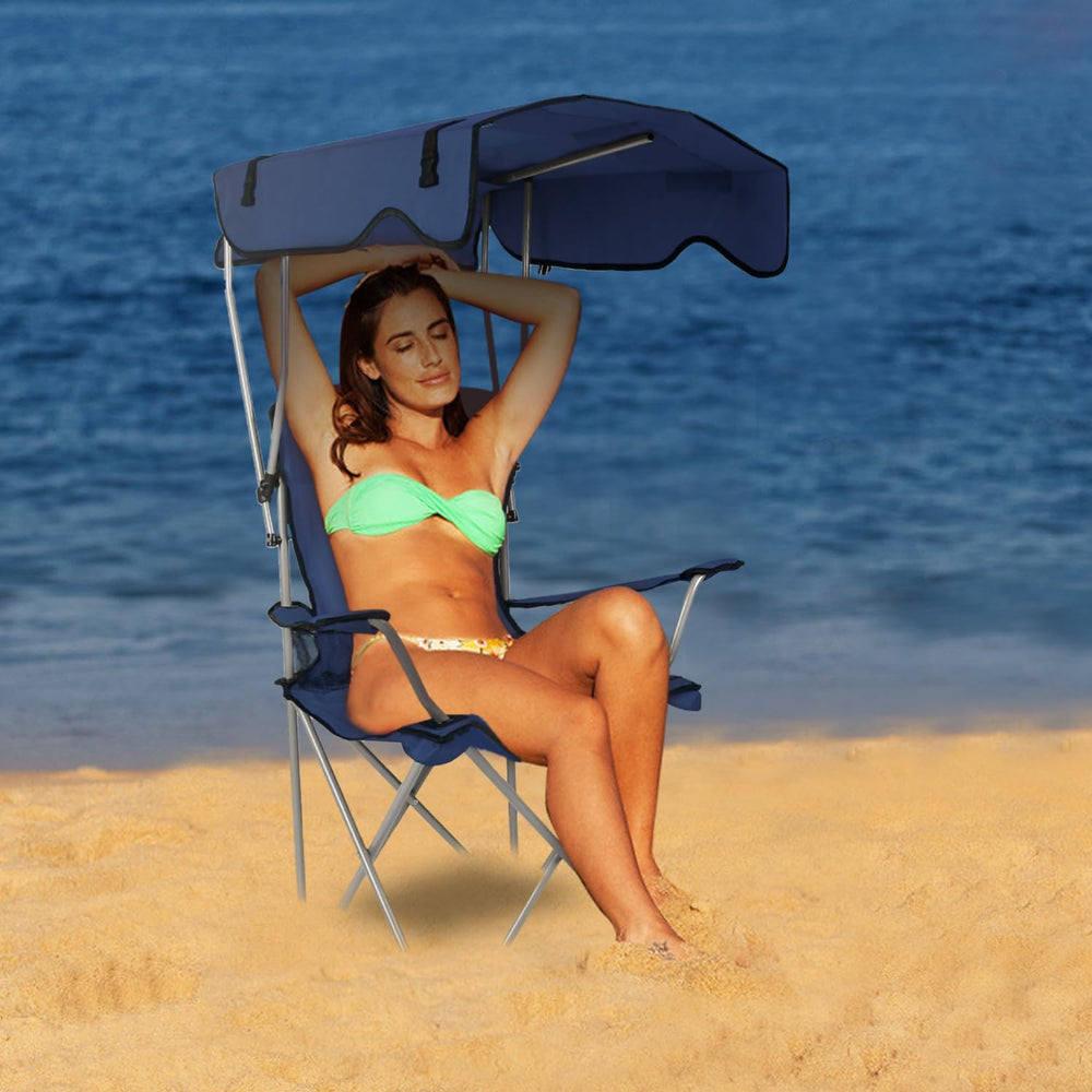 TeqHome camping chair canopy adjustable to customize sun protection and comfort.