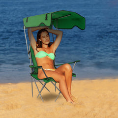 TeqHome camping chair canopy adjustment shows customizable shade for comfort.
