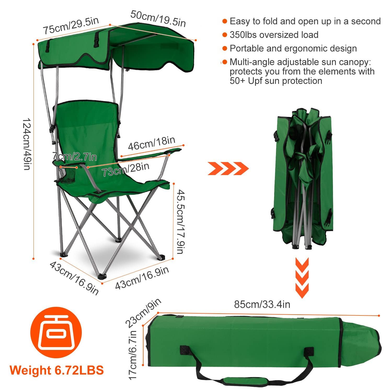 TeqHome camping chair folded compact ready for travel and storage.