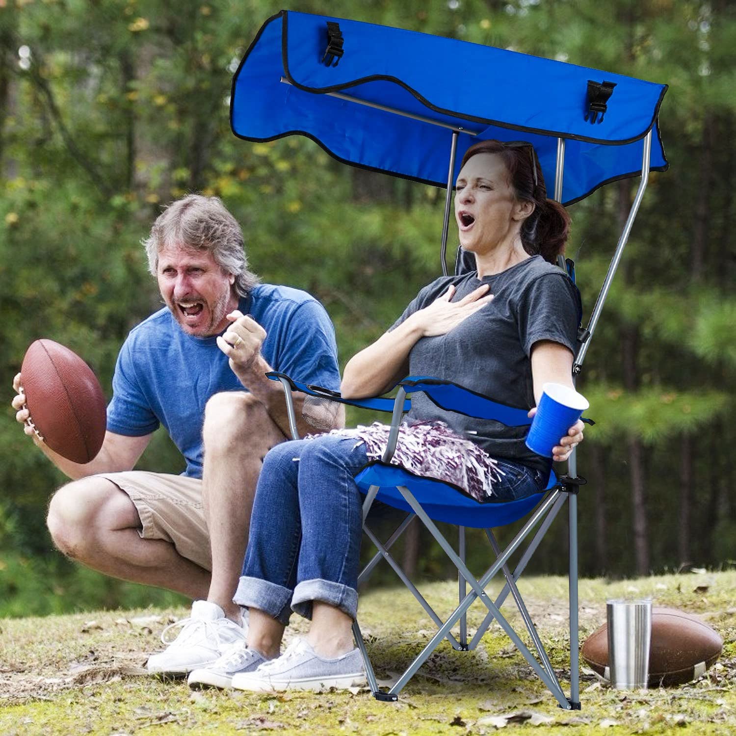 TeqHome portable recliner ideal for beach, park, or campsite shade.