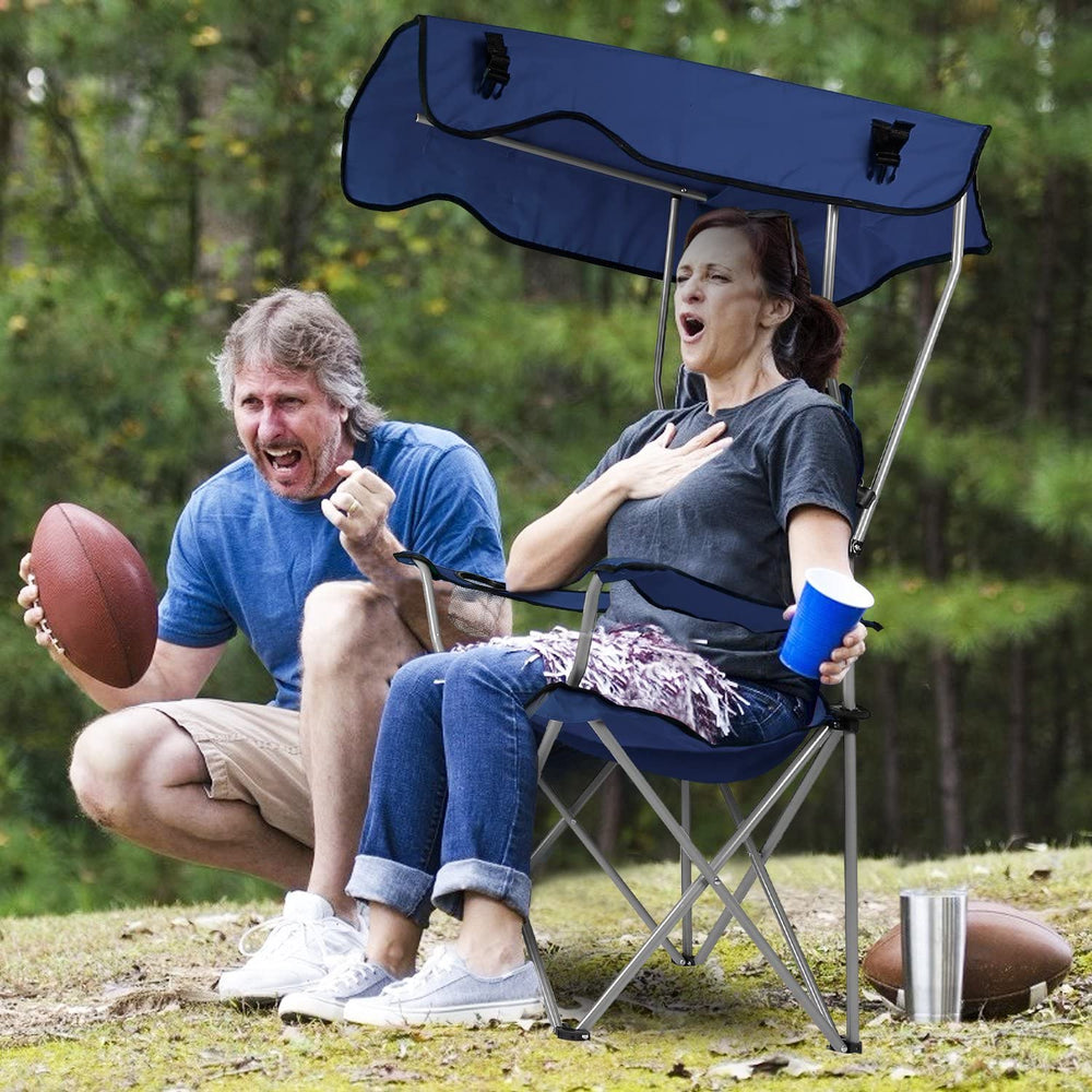 TeqHome chair side shade feature offers extra sun coverage outdoors.