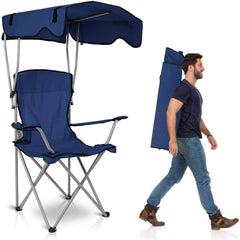 TeqHome camping chair with canopy setup provides instant outdoor shade.
