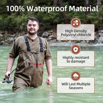 Lightweight PVC bootfoot waders with waterproof pocket