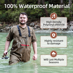 Lightweight PVC bootfoot waders with waterproof pocket