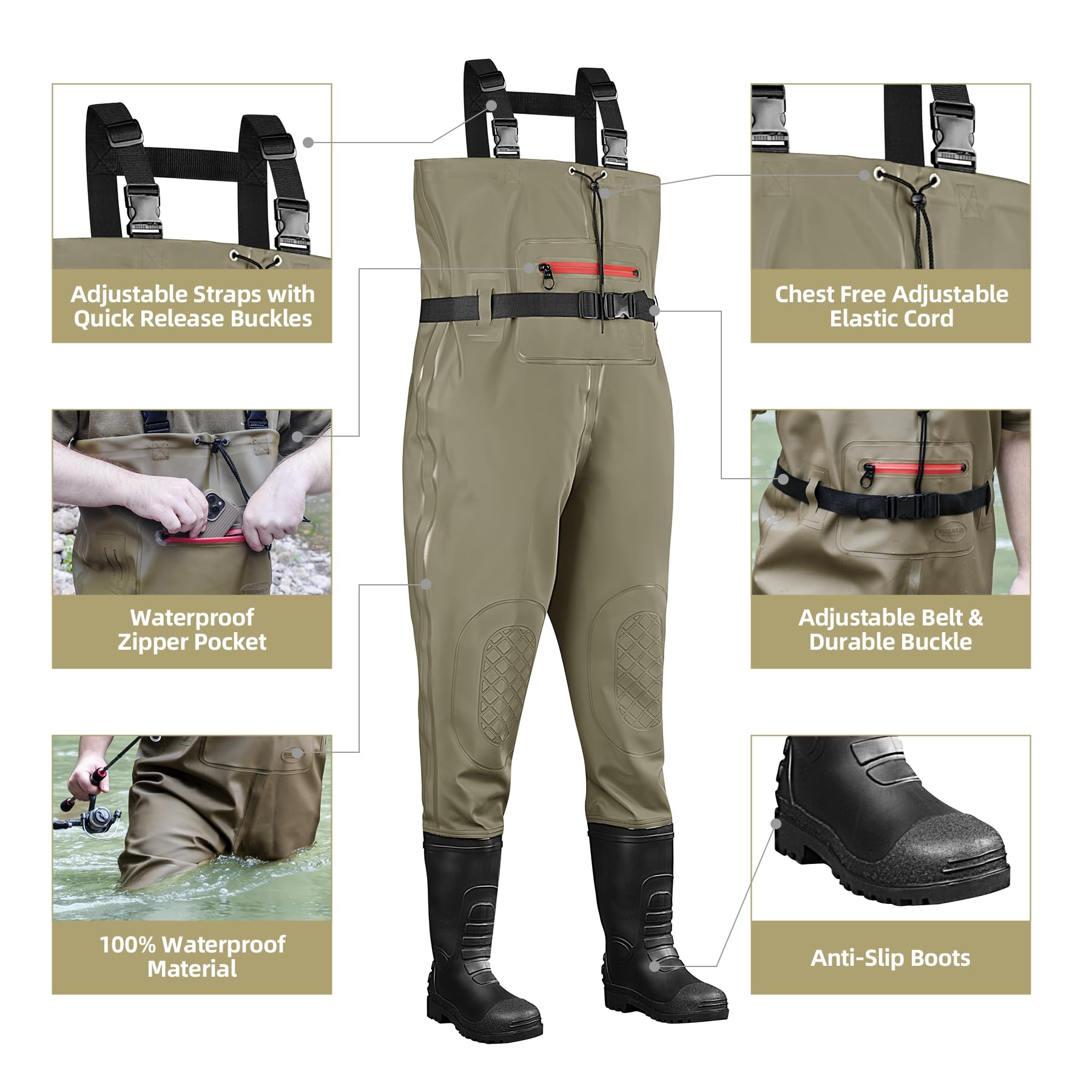 Sonic-welded waterproof seams on TerraTrax waders