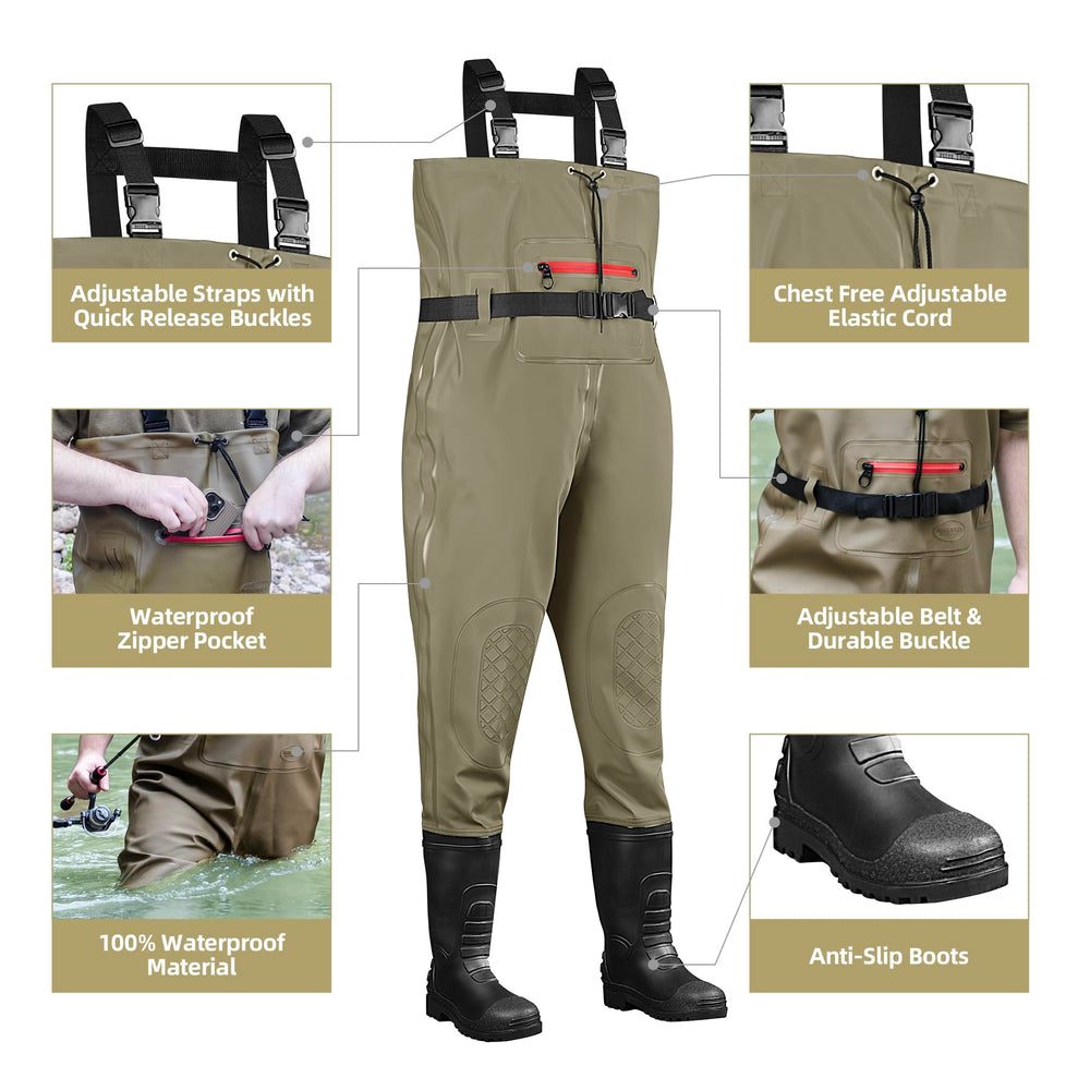 Sonic-welded waterproof seams on TerraTrax waders