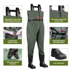 TerraTrax waterproof PVC bootfoot waders — anti-slip boots