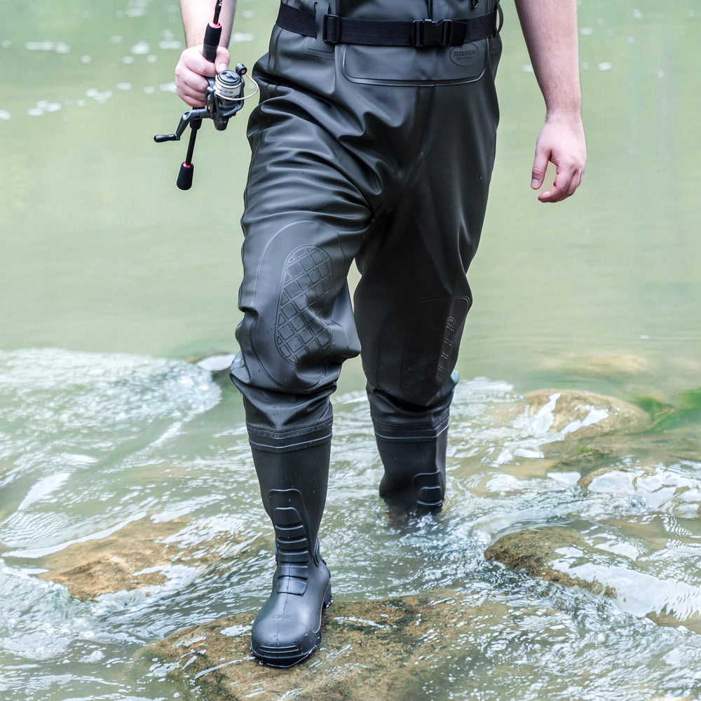 TerraTrax waders in muddy river environment during fishing