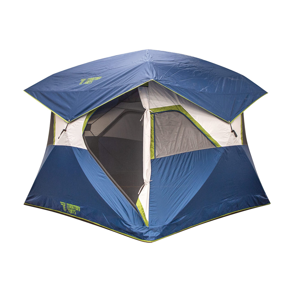 Territory Tents Jet Set 4 pop-up hubs enabling ultra-fast setup.