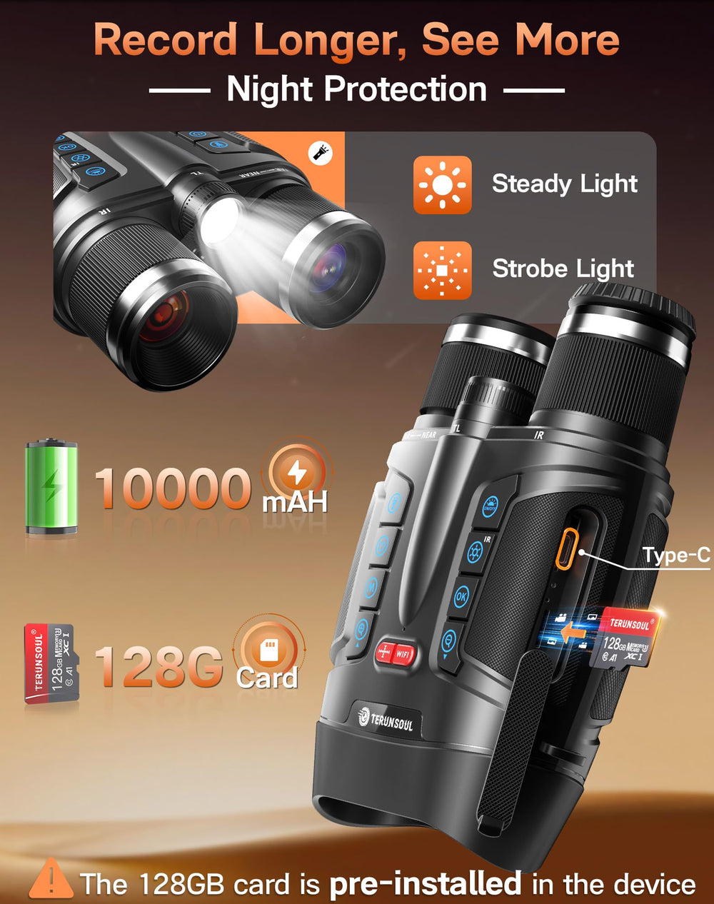 TERUNSOUl 3-inch screen displaying real-time night scenes clearly