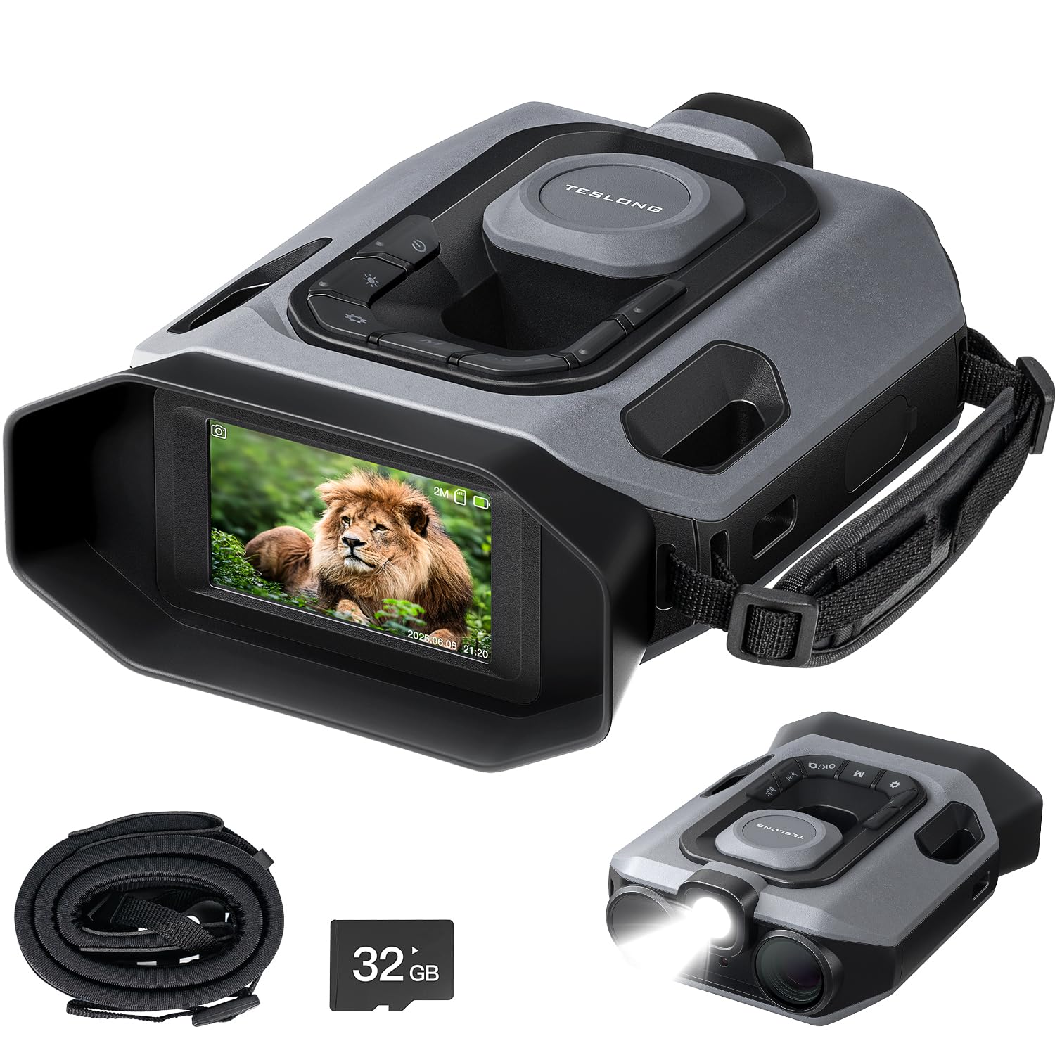 Teslong night vision goggles front view highlight compact design for outdoor exploration.