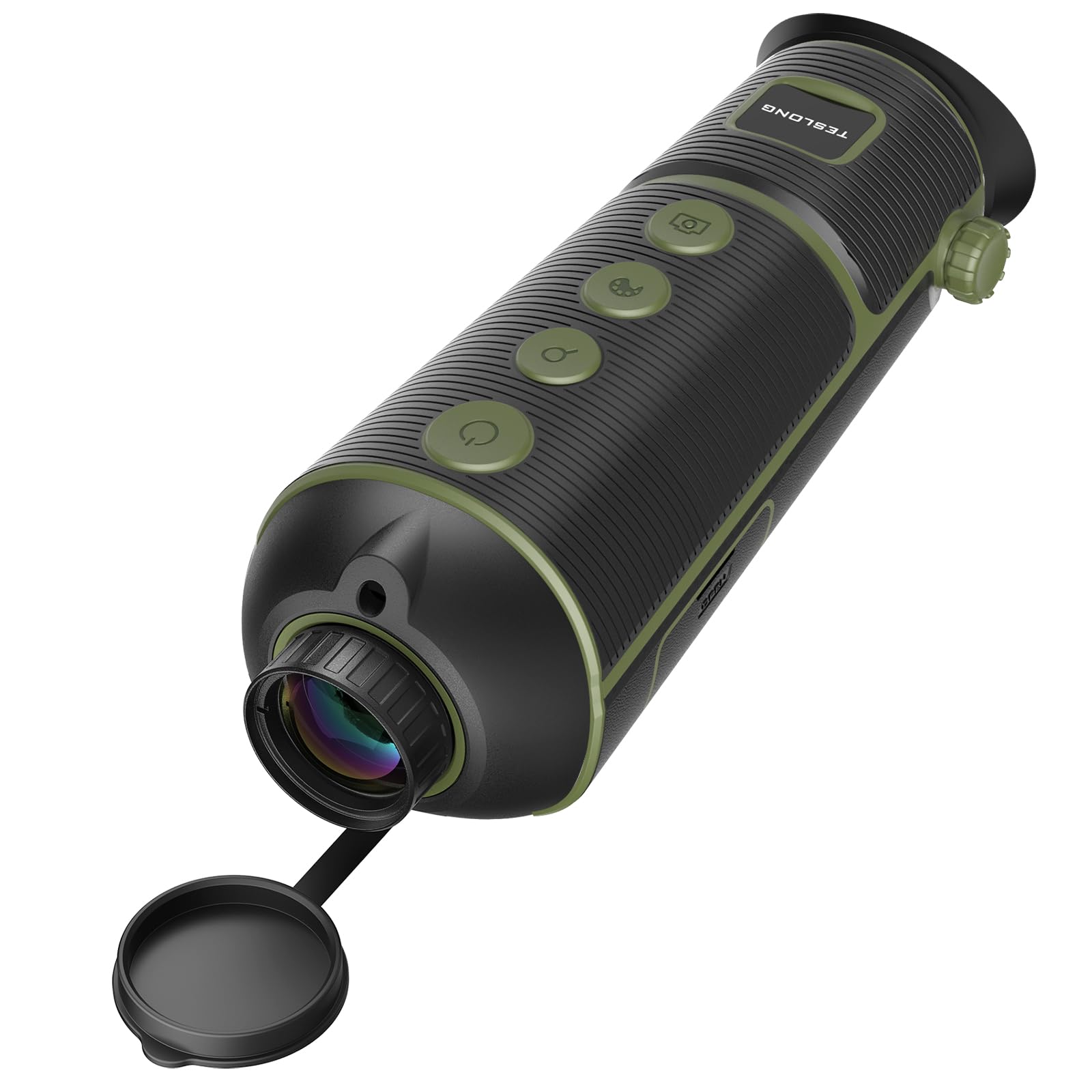 Teslong thermal monocular front view showing a compact, portable design for on-the-go scouting