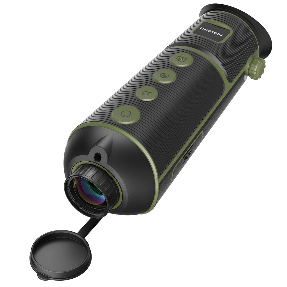Teslong thermal monocular front view showing a compact, portable design for on-the-go scouting