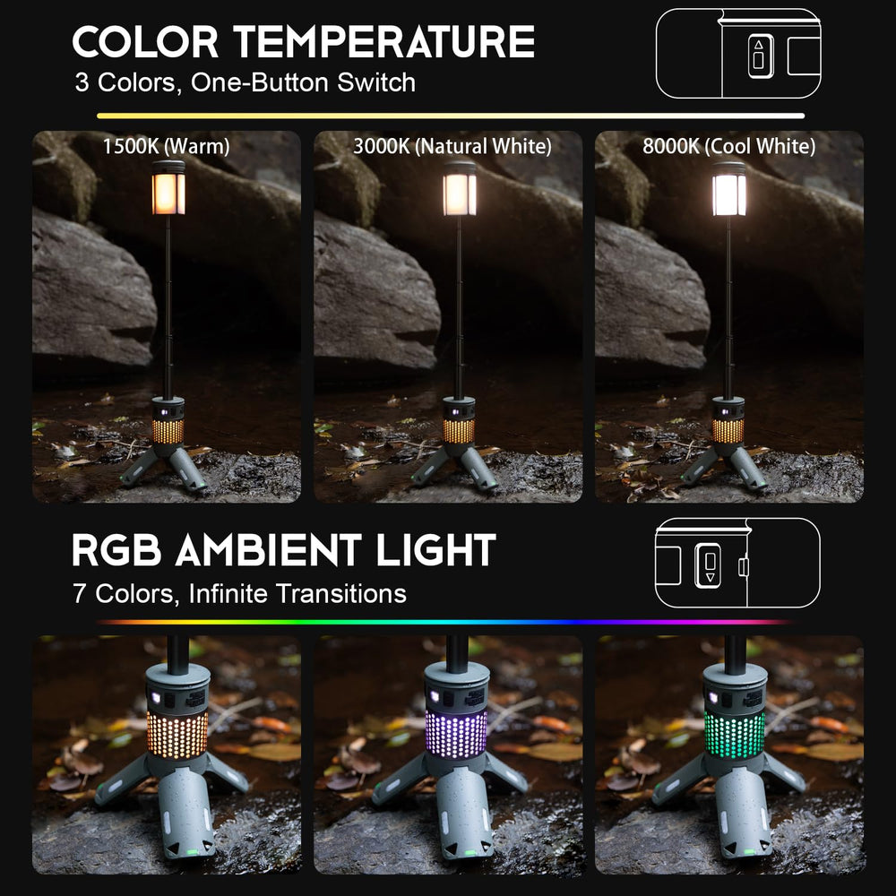 Tesmax camping light with magnetic base attaches securely to metal surfaces.