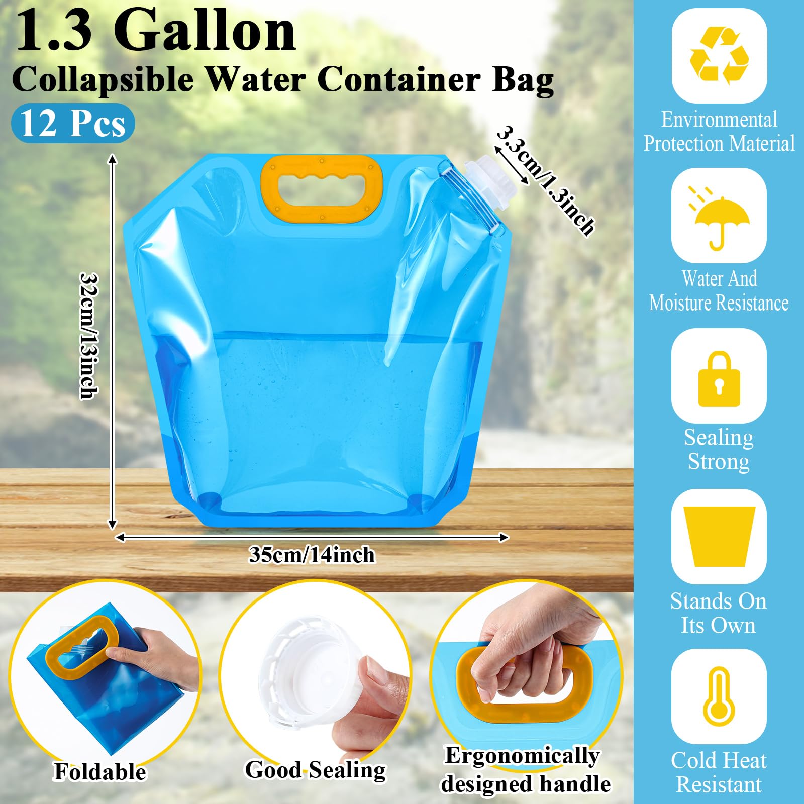 Tessco for you 12-pack blue collapsible water bag side view packaging