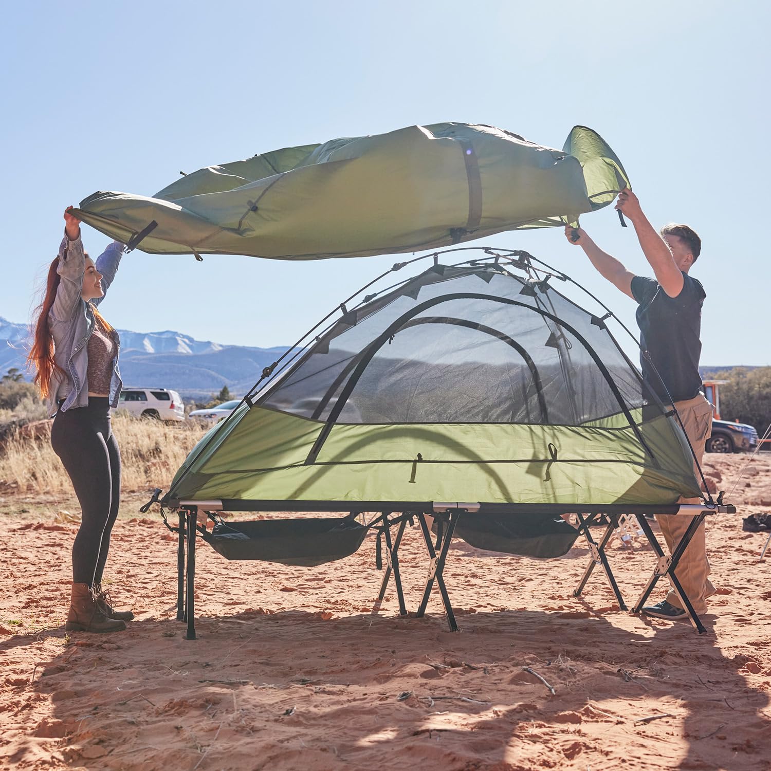 TETON canvas camp pad pairs with cot for a tailored sleeping surface.