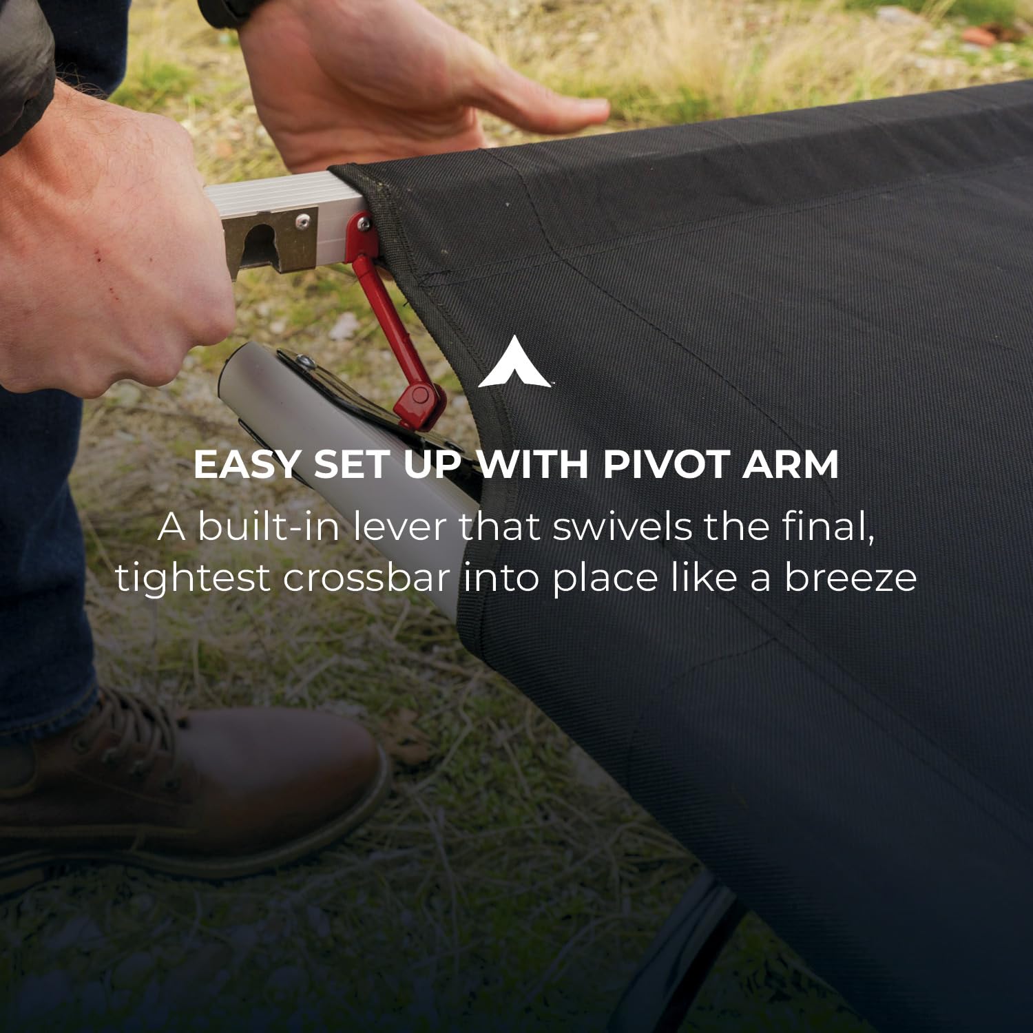 TETON Outfitter cot folded compactly for easy transport and storage.