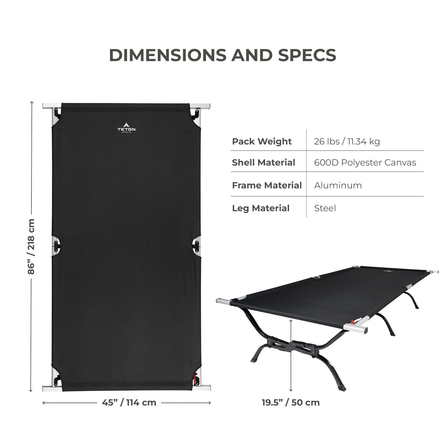 TETON Outfitter cot available in multiple sizes for versatile campers.