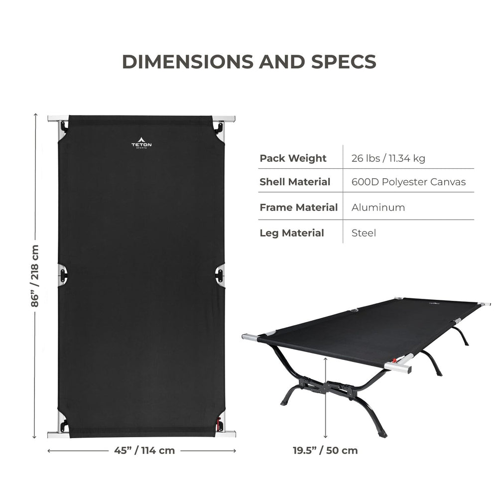TETON Outfitter cot available in multiple sizes for versatile campers.