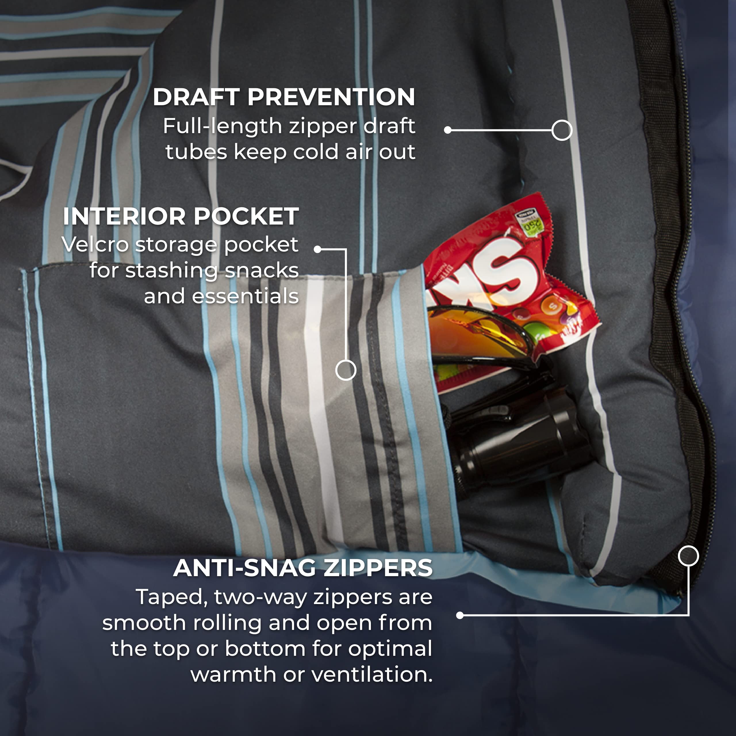 TETON Sports Teton Junior draft tube helps keep warmth inside.