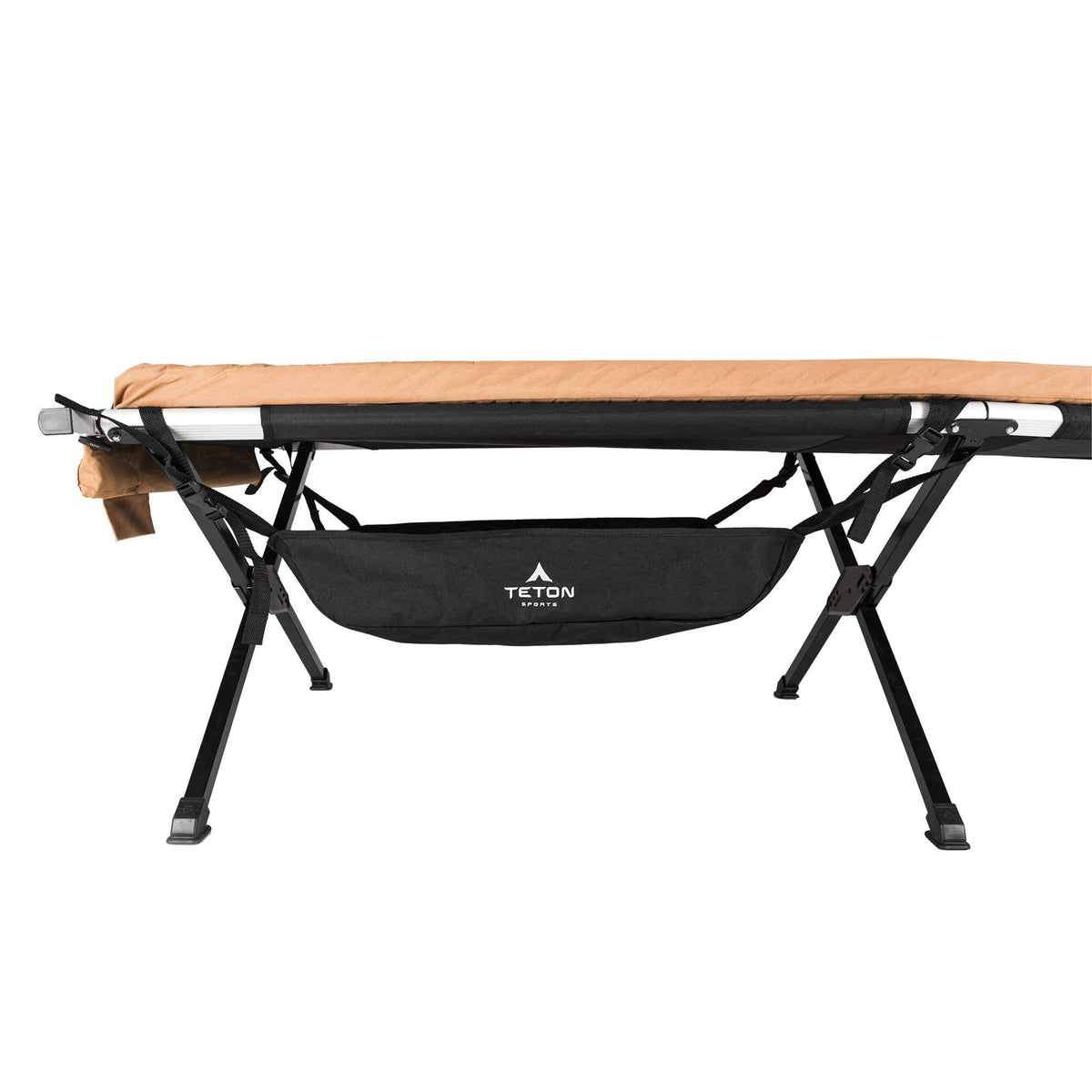 Teton Sports under-cot storage hammock keeps gear off the ground and within reach.