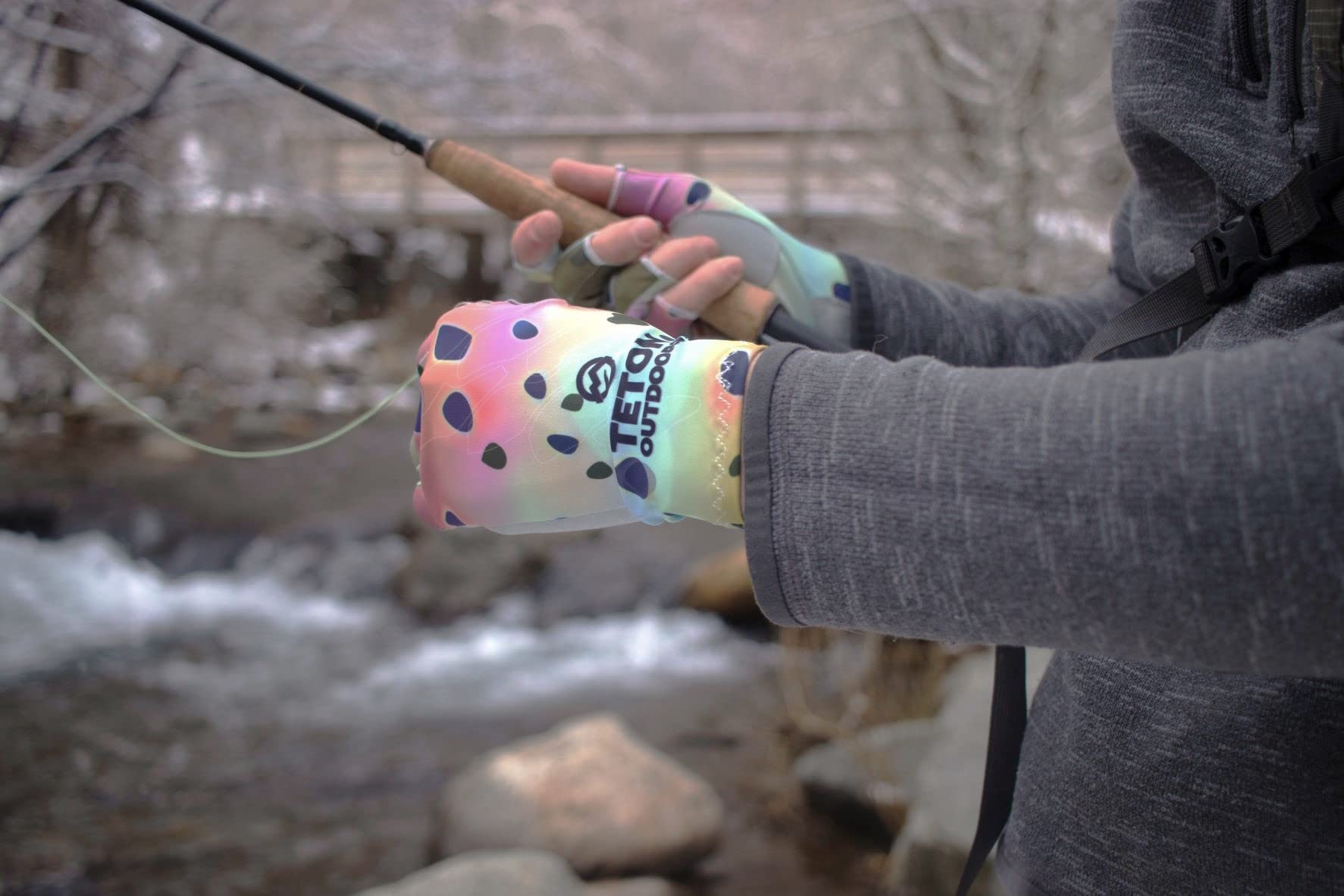 Teton Trout Series gloves Rainbow Trout pattern for water adventures.