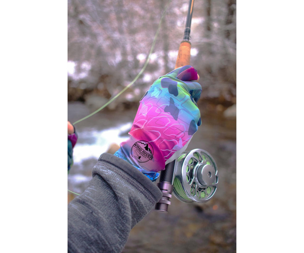Teton Sports Trout Series cutthroat pattern gloves enabling precise knot tying and dexterity.