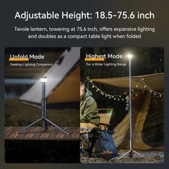 TEVOLE camping light adjustable height enables versatile placement for any setup