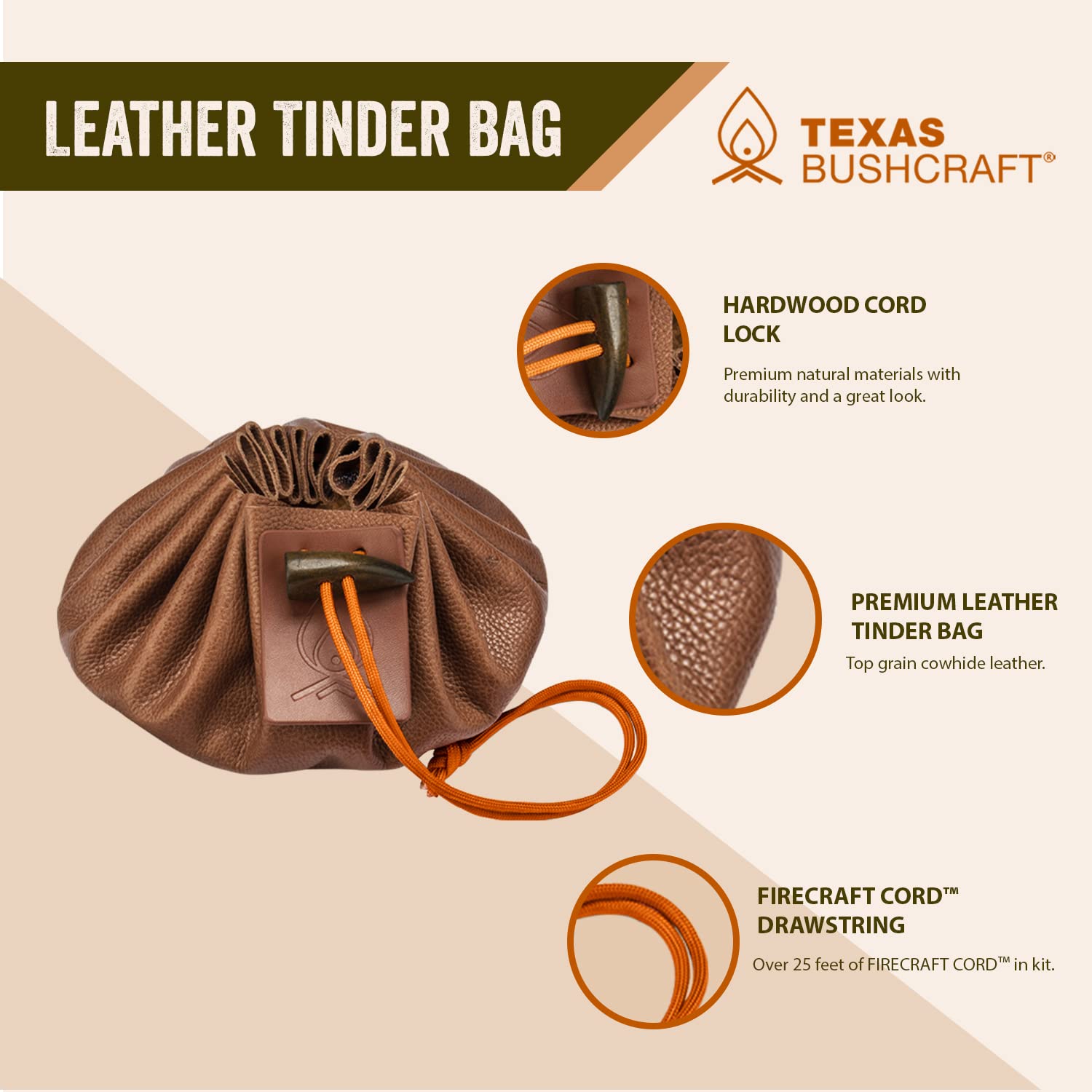 Texas Bushcraft burnt orange pack showcases rugged outdoor kit in dusty trail setting