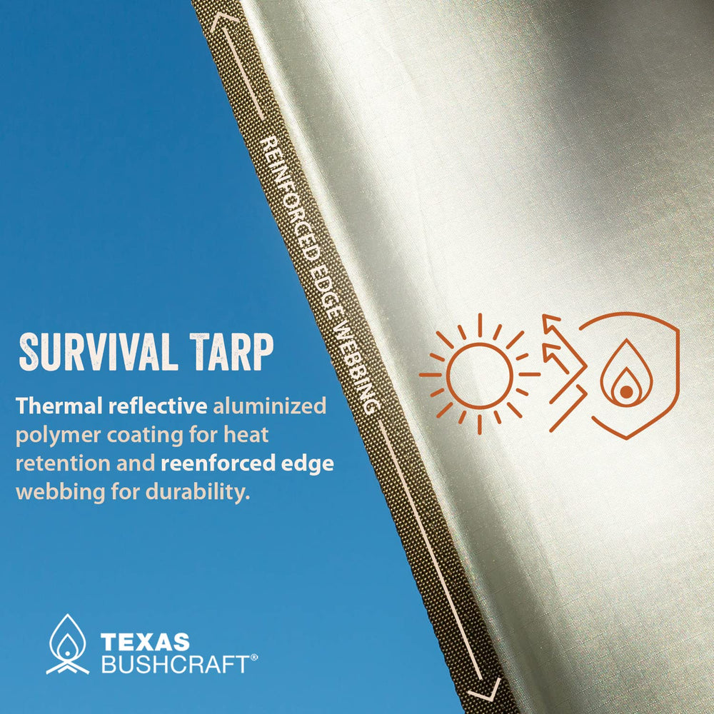 Texas Bushcraft tarp used as camp kitchen cover to keep rain off cooking area.