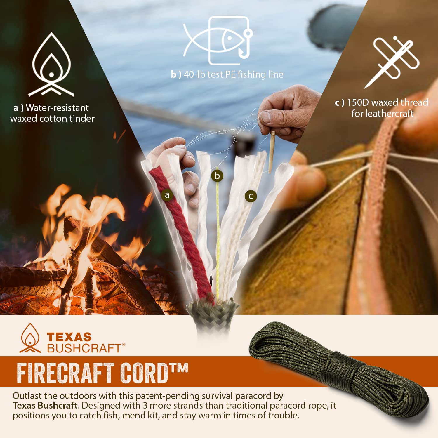 Bottle opener included on Texas Bushcraft starter for camp refreshments.