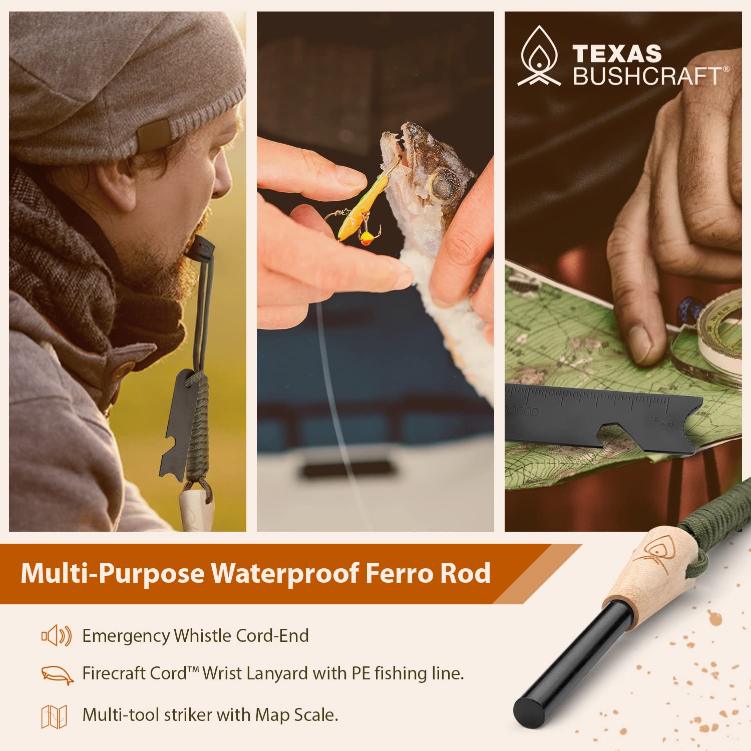 Texas Bushcraft hex wrench and micro ruler integrated for quick repairs.