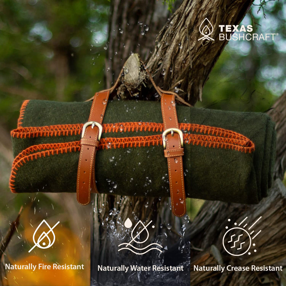 Texas Bushcraft merino blanket 66x90 size fits individuals or families for warmth.