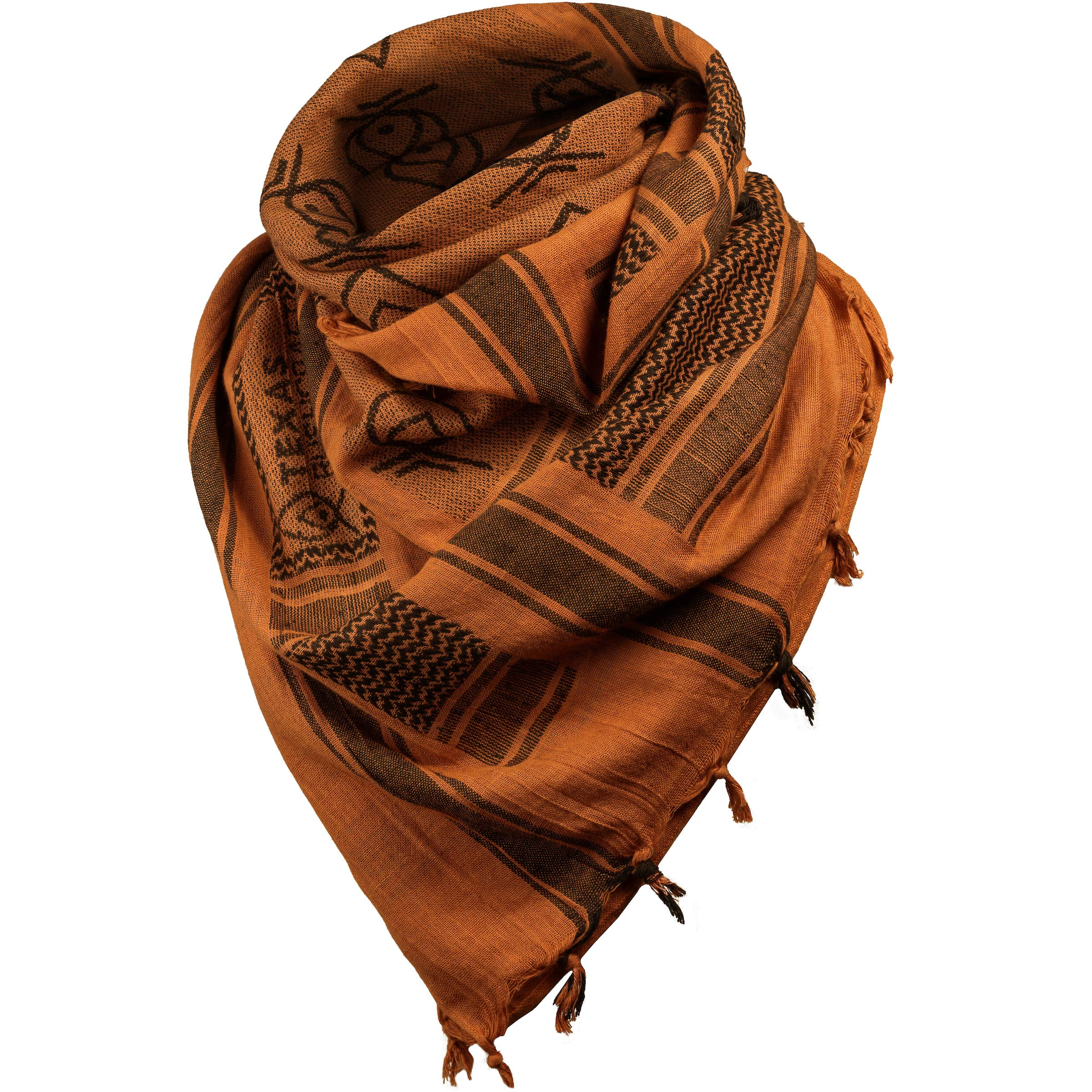 Texas Bushcraft Shemagh desert scarf wrapped on the face for dust and sun protection.