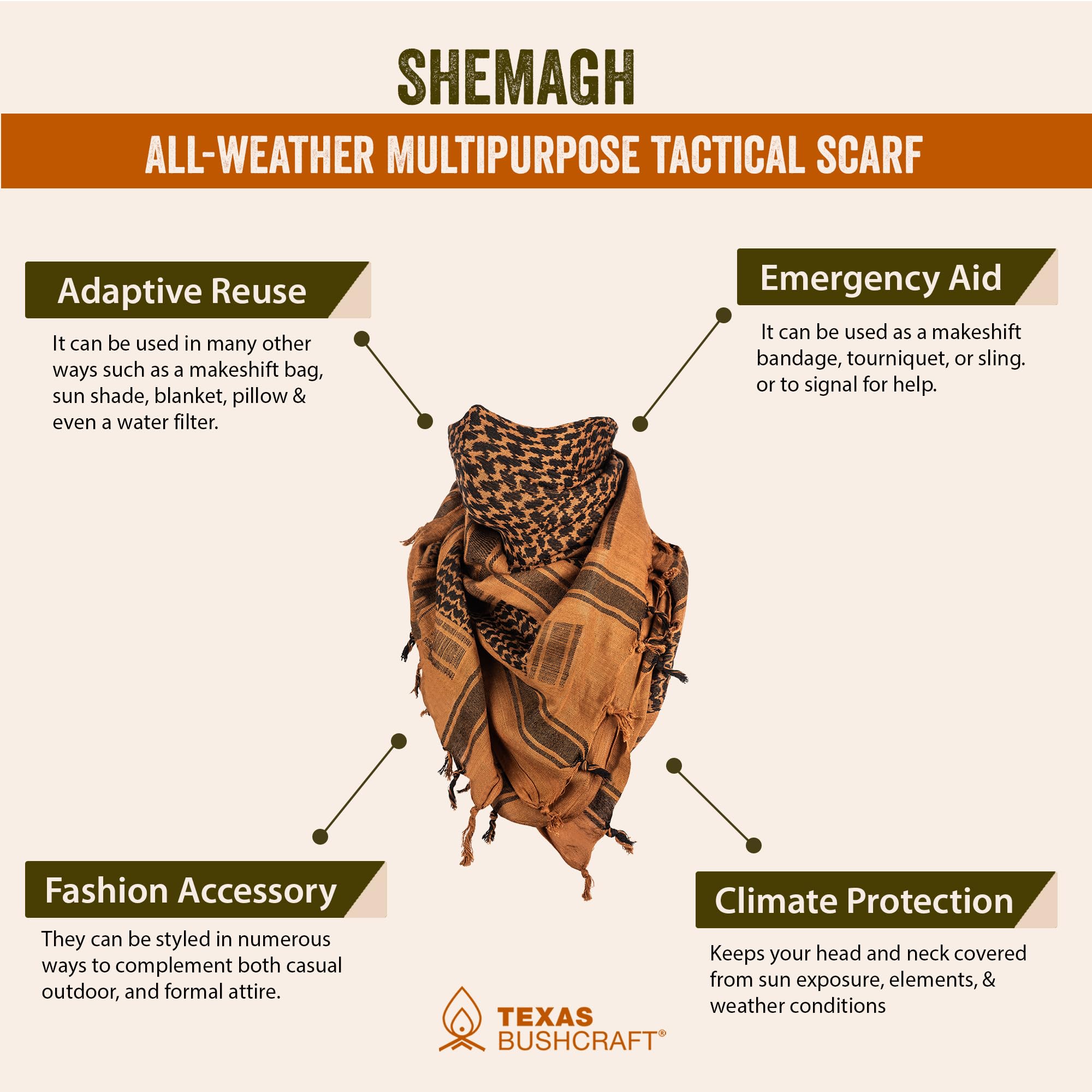 Texas Bushcraft Shemagh doubles as a neck gaiter for chilly outdoor days.