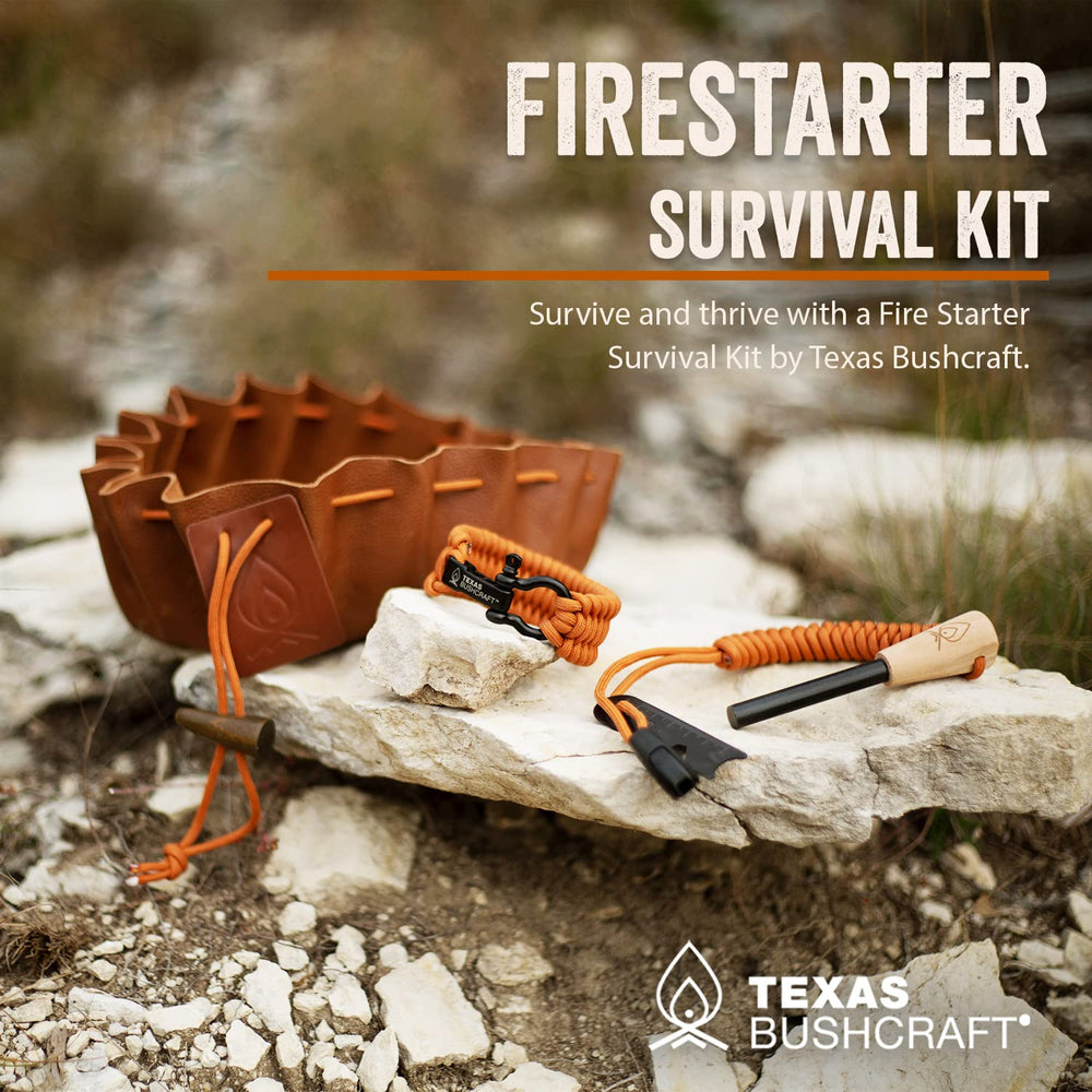 Texas Bushcraft striker tool close-up highlighting convenient fire-starting tool for campers