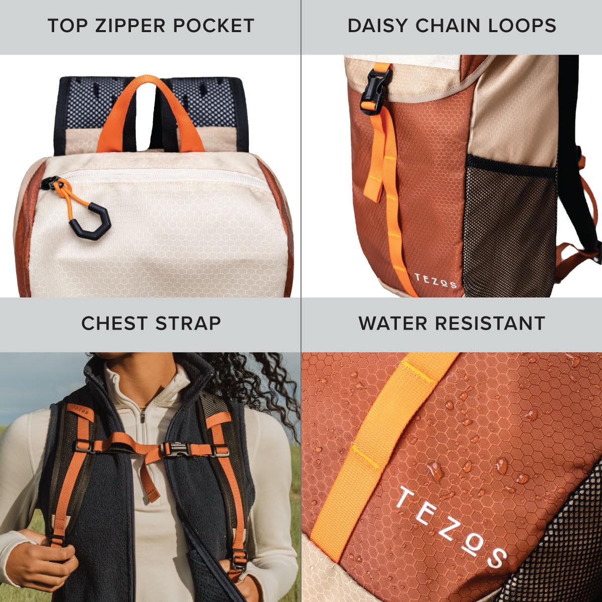 Tezos Juniper Daypack top closure highlights easy access and secure lid design