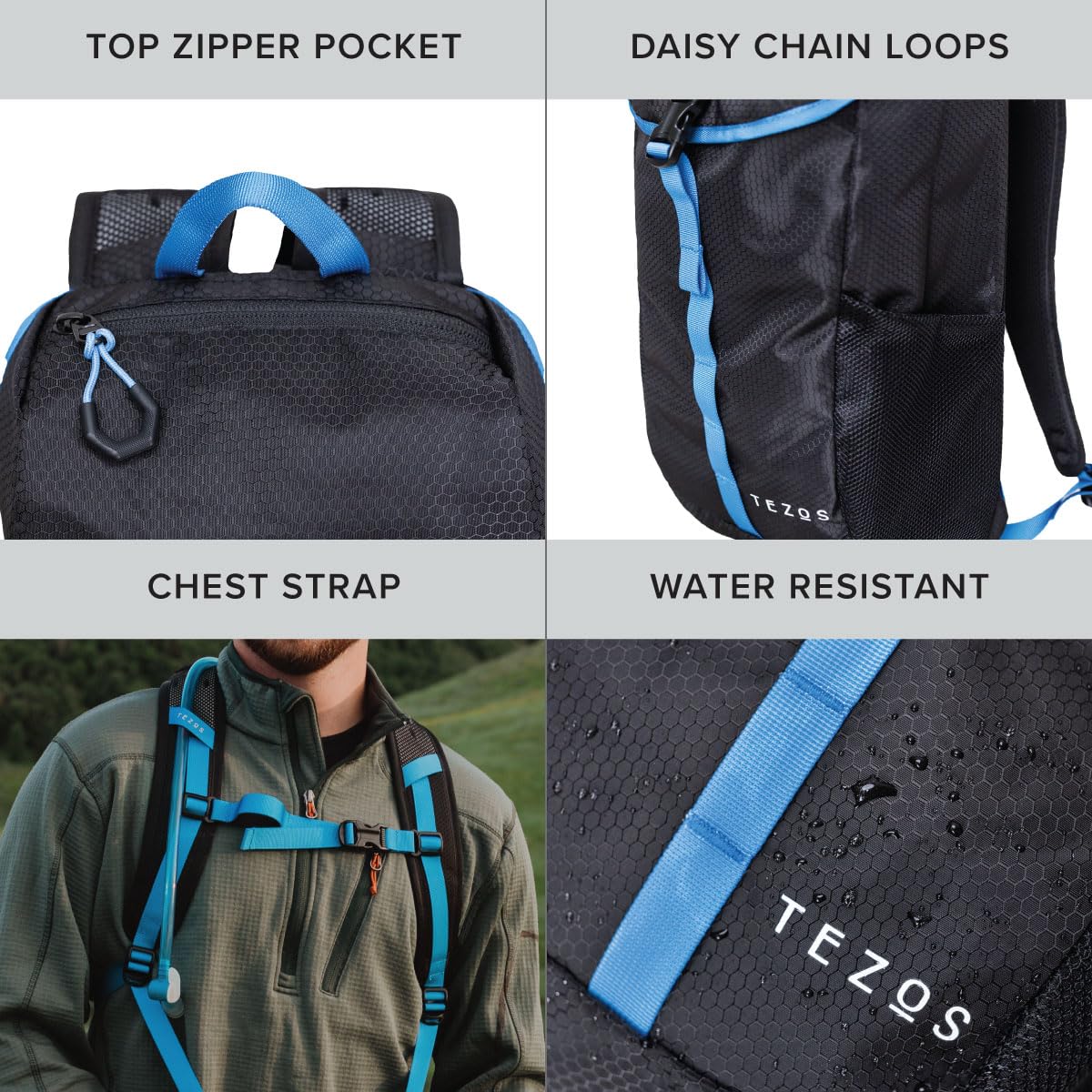 Tezos Juniper Daypack top closure offers quick, secure access.