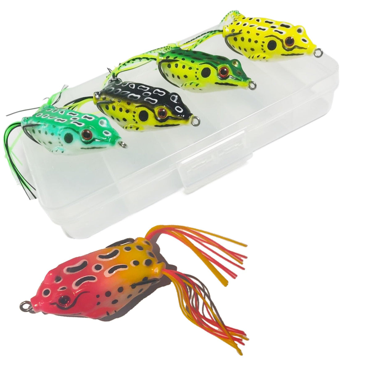 TFMSAN topwater frog lure with lifelike profile for bass surface strikes.