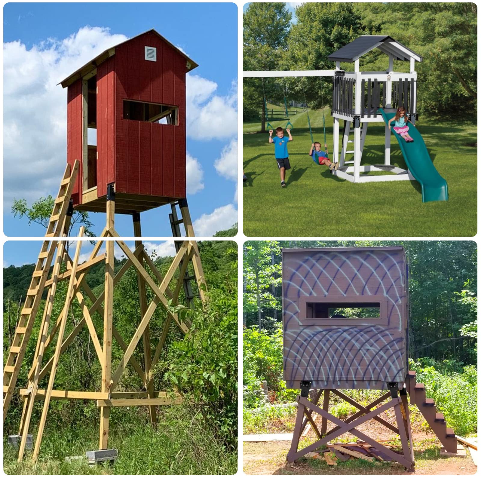 TFMUZERT pergola assembly demonstrates robust, 4-bracket system for elevated outdoor structures.