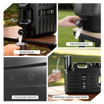 TfruKiet black camping water tank complements rugged outdoor gear.
