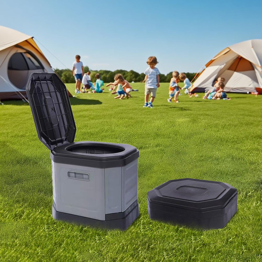 Tfulad camping toilet multifunction demonstrates standby as stool or trash bin.